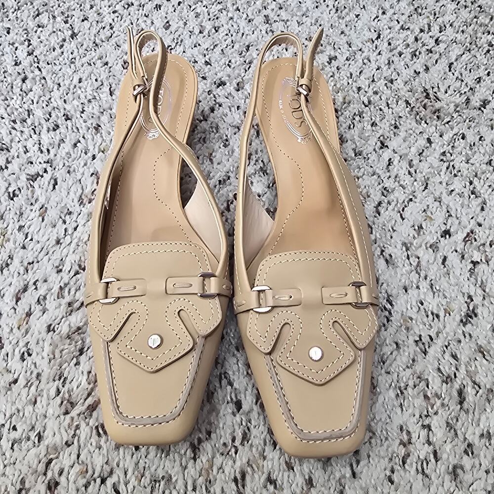 TOD'S LOAFER SLINGBACK LEATHER PUMPS, SIZE 6